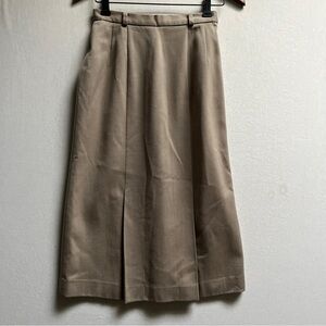 Vintage New Yorker Pure Wool Pleated Midi Skirt Tan Beige Waist 25